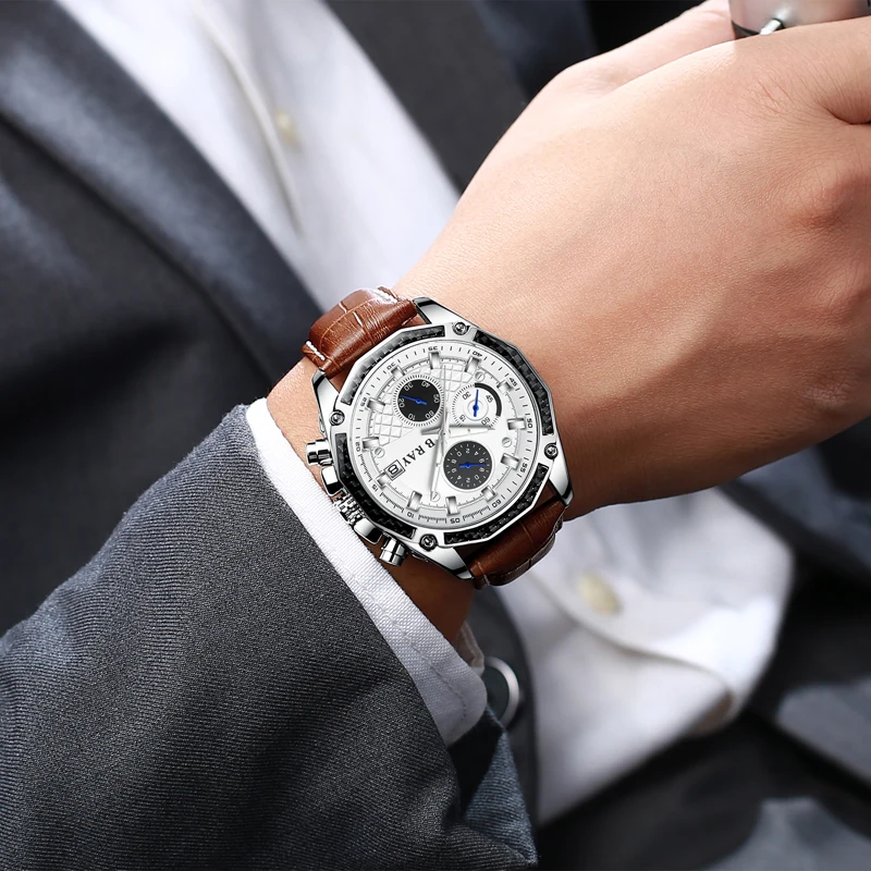 2021 B RAY 9005 Factory Price Three Dials Leather Watch Men Business Waterproof Calendar High Quality Watch