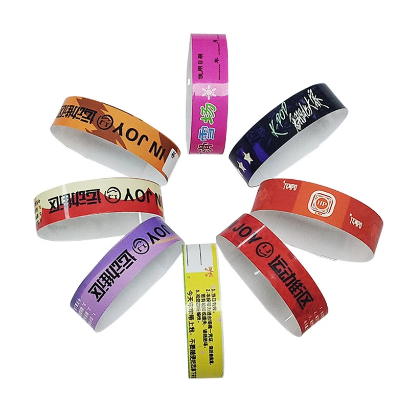 Factory Disposable Festival night club promotion Different Color laser Dupont paper wristband event