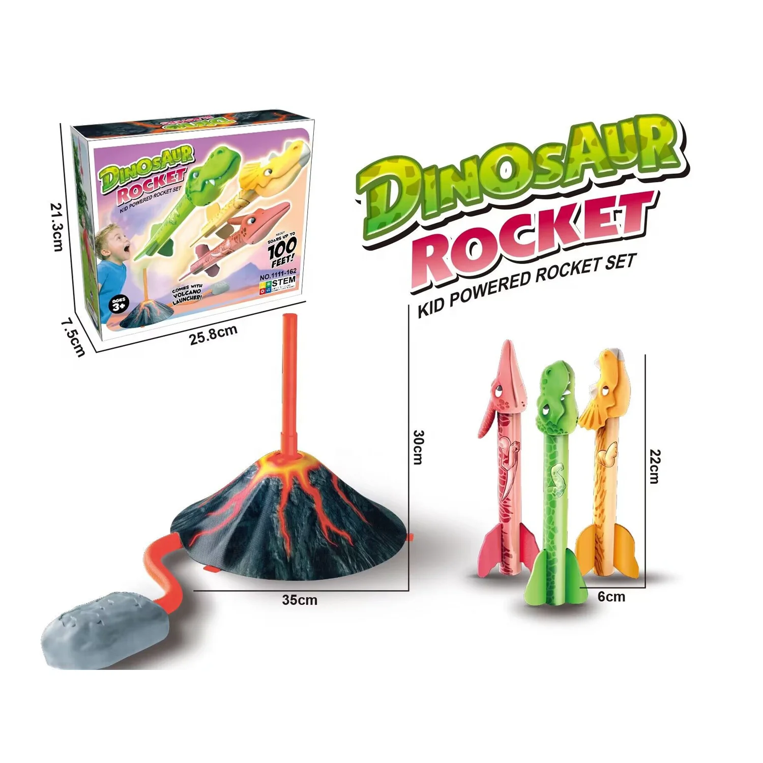 KOYI New Arrival Kids Fidget Outdoor Game Toy Air Dinosaur Rocket Launcher With 3 pcs Dinosaur Rocket