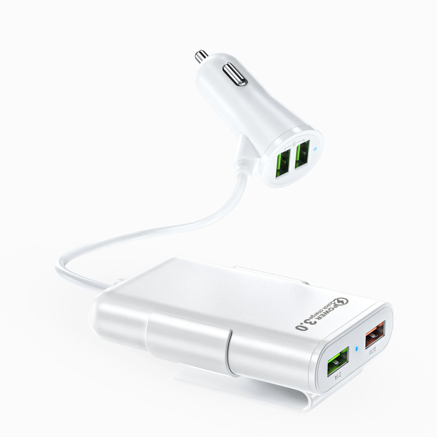 4 Port USB Car Charger Quick Charge QC3.0 5.6ft Extension Cable For iPhone 12 Xiaomi Mobile Phone Driving Recorder Fast Charging
