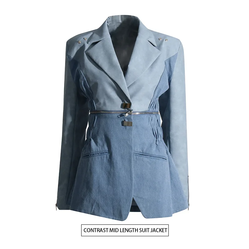 bettergirl 2023 Autumn New retro Korean style niche design stitching long sleeve casual waist tight slimming denim jacket women