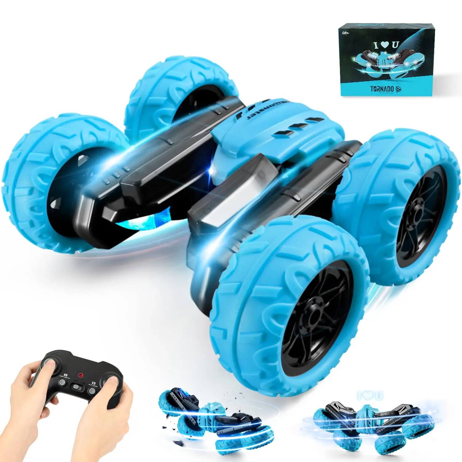 With dazzling letter LED light 360 spin rotation 17mins play time rc stunt car 2024