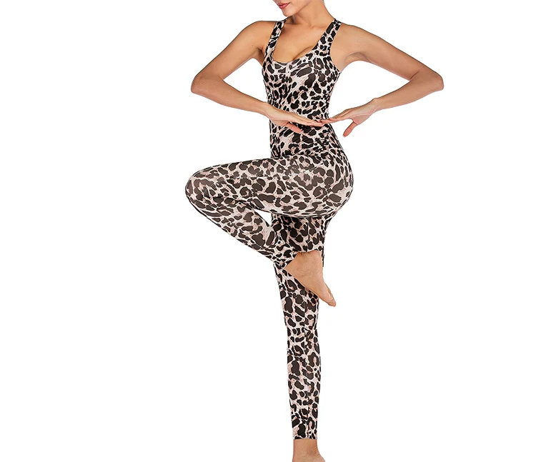 2022 New Sexy Fitness Summer Clothing Sleeveless Fashion Sports One Piece Jumpsuit Women Leopard Print Yoga Romper