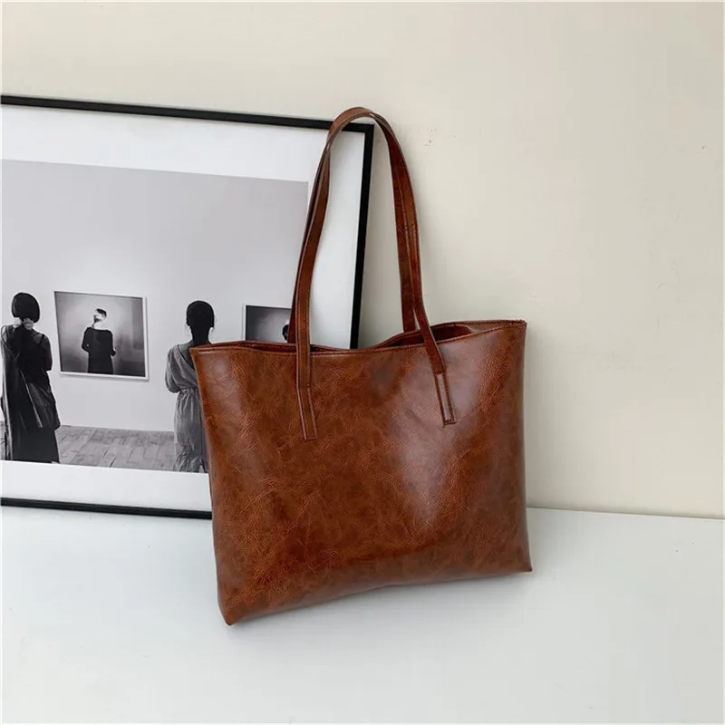 2024 High Quality Wholesale European And American Retro Oil Paper Design Women Large Capacity Tote Bag
