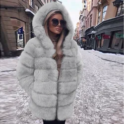Winter 2021 New Design Women High Quality Long Faux Fur Plus Size Coats With Hoodie
