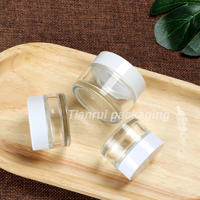 Empty Cream Jar 5g 10g 15g 20g 30g 50g 100g Wholesale Recyclable Clear Glass Jars with White Black Gold Sliver Lid