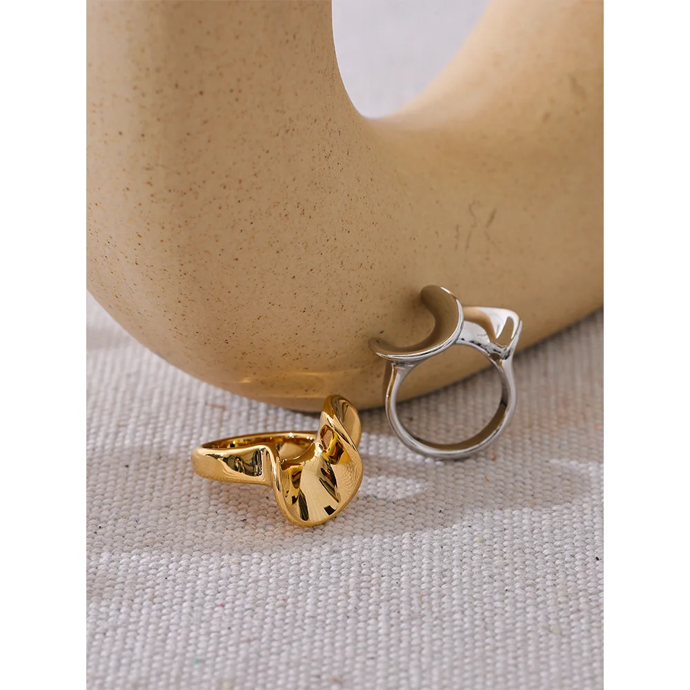 JINYOU 2883 Stylish Unique Stainless Steel Irregular Geometric Ring Personalized Smooth Metal Rust Proof Finger Jewelry