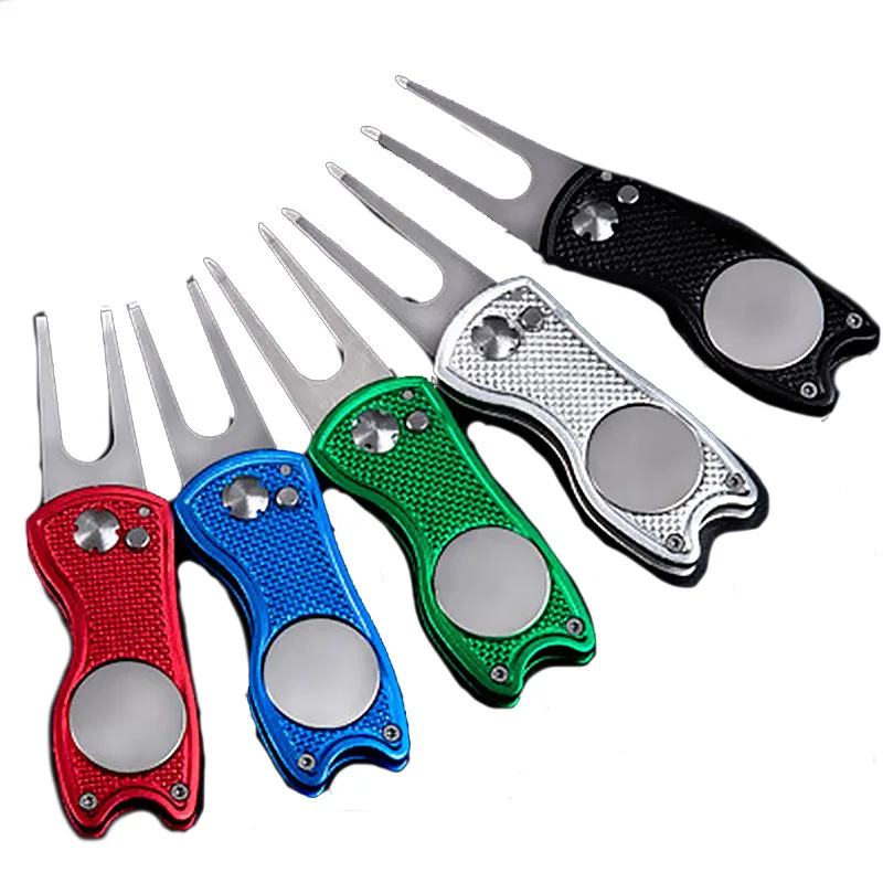Retractable Golf Divot Pitch Fork  Tool with Great Hat Clip Green Fork Pitch Mark Metal Brass Plated Technique Souvenir