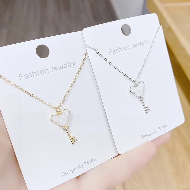 XL61210 Fashion design gold plated brass zircon women jewelry enamel mouse key pendant necklaces