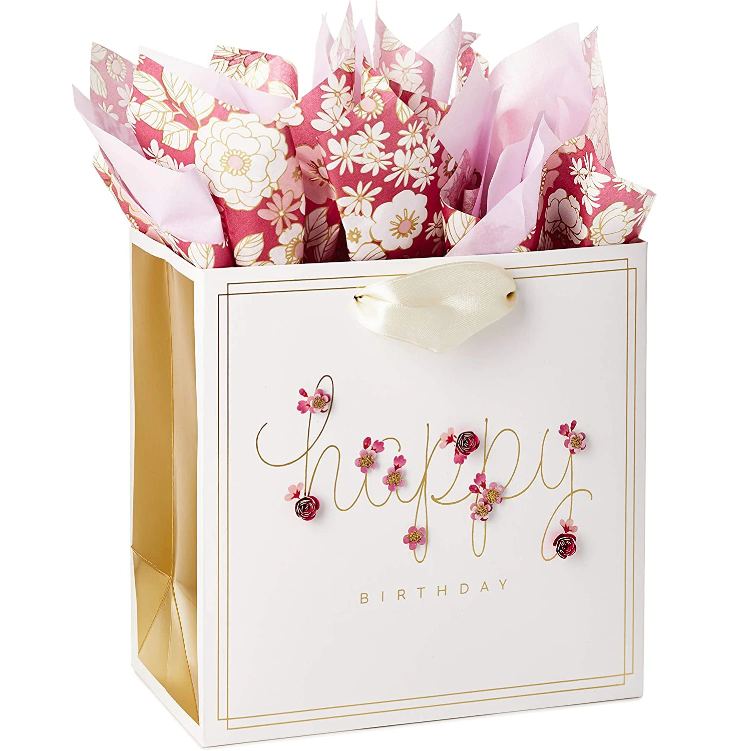 Красивые подарки на день рождения, квадратный белый цветочный бумажный пакет с конвертом и лентой
