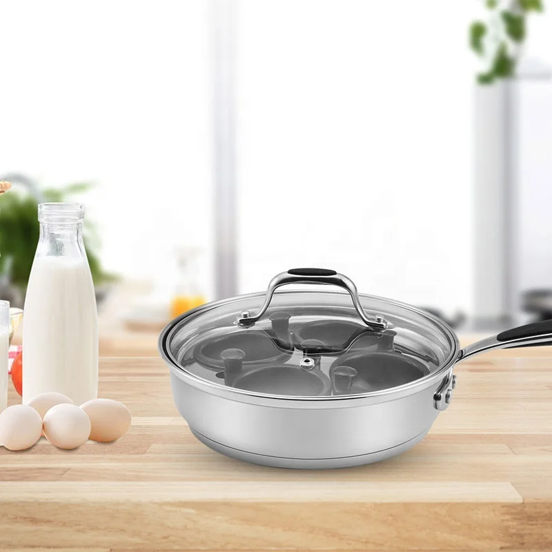 Induction cooktop poached egg cooker 4 cups non stick pan egg poacher stainless steel egg poaching pan