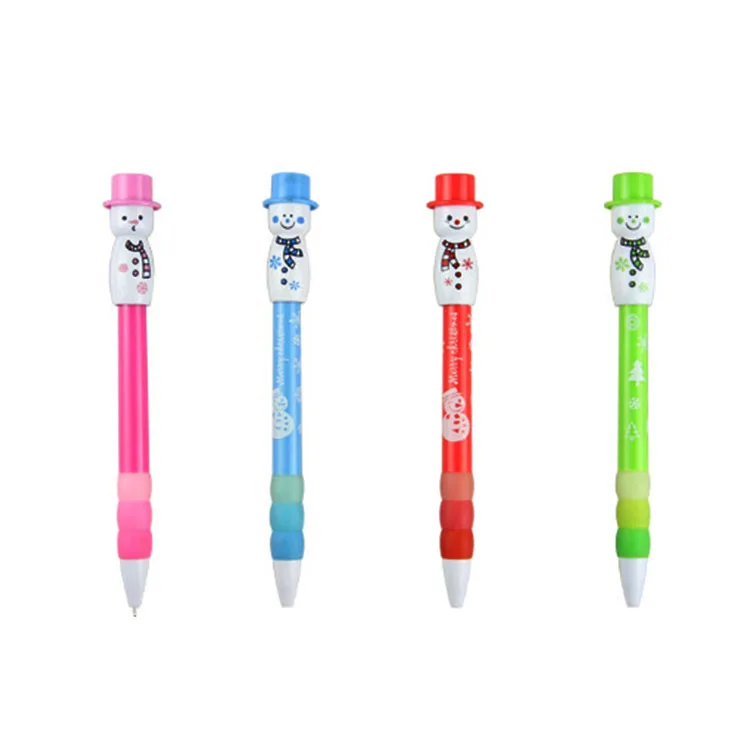 Promotional Manufacturer Cartoon Snowman Doll Shape Plastic Ballpoint Pen With Custom Logo For Child Gift