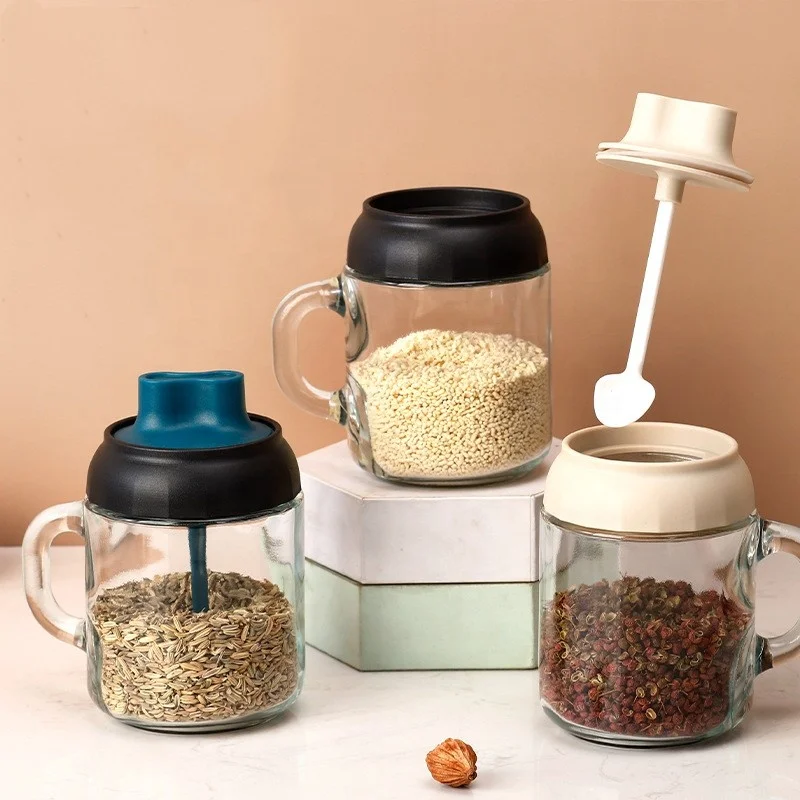 450ml customize cooking glass quantitative salt shaker seasoning storage packaging bottle With spoon