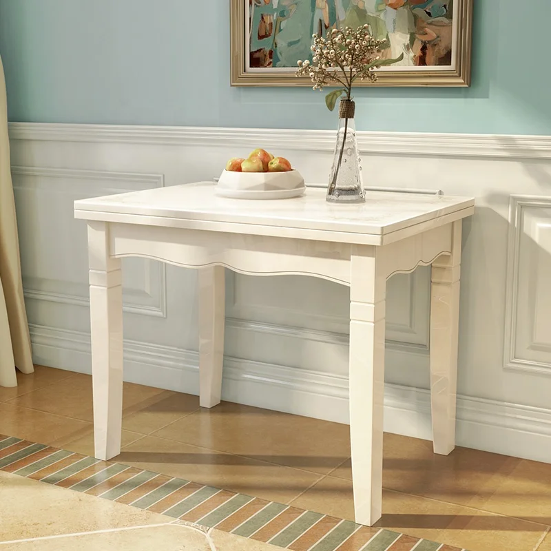 Домашняя мебель, деревянный белый складной обеденный стол из закаленного стекла