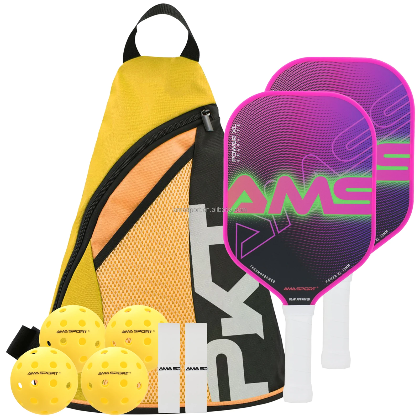 Pickleball Paddles USAPA Approved Carbon Surface Set with 2 Racket 4 Balls 1 Portable Carry Bag