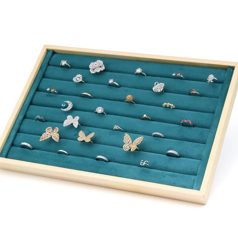 Wooden Jewelry Plate Frame Solid Wood Ultra Fiber Green Jewelry Plate European Jewelry Display Decoration Product storage