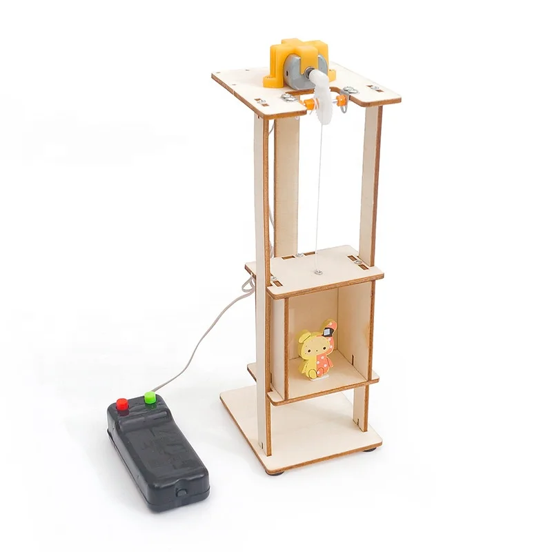 G-21A DIY Physics Learning Science Experiment Kit Handmade Children Educational School STEM Toy 3D Wooden Elevator Lift For Kids