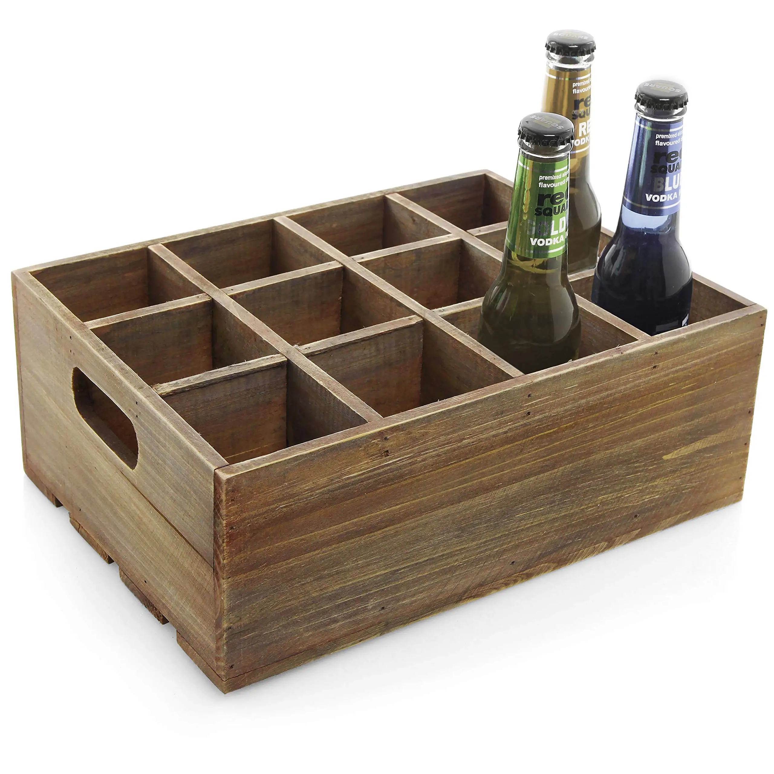 Hot Sales Rustic Brown Wood Bottle Storage Crate Wooden Beer Holder Box Rustic Brown Beverage Serving Caddy