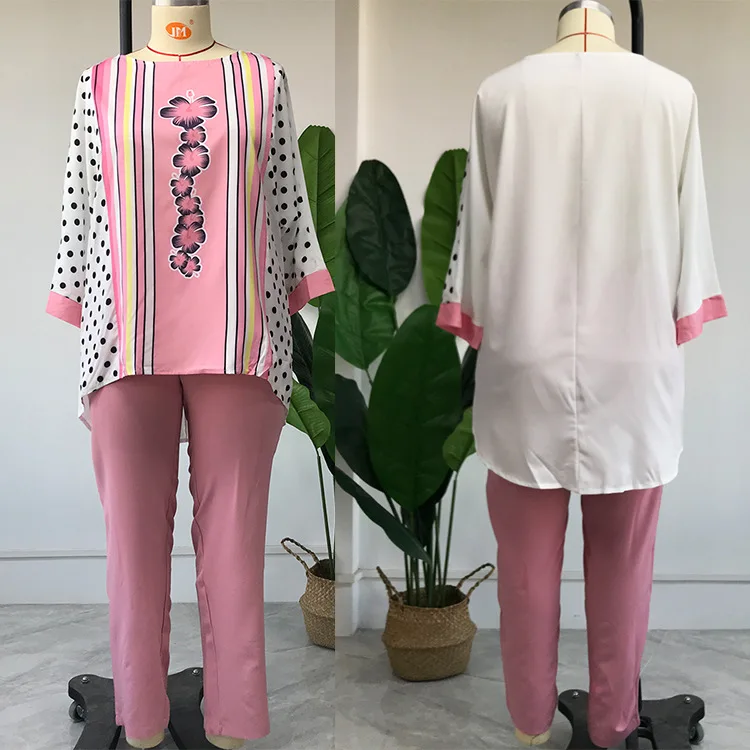 Two pieces suits print chiffon turkey clothes boubou malaysia african kaftan islamic suits