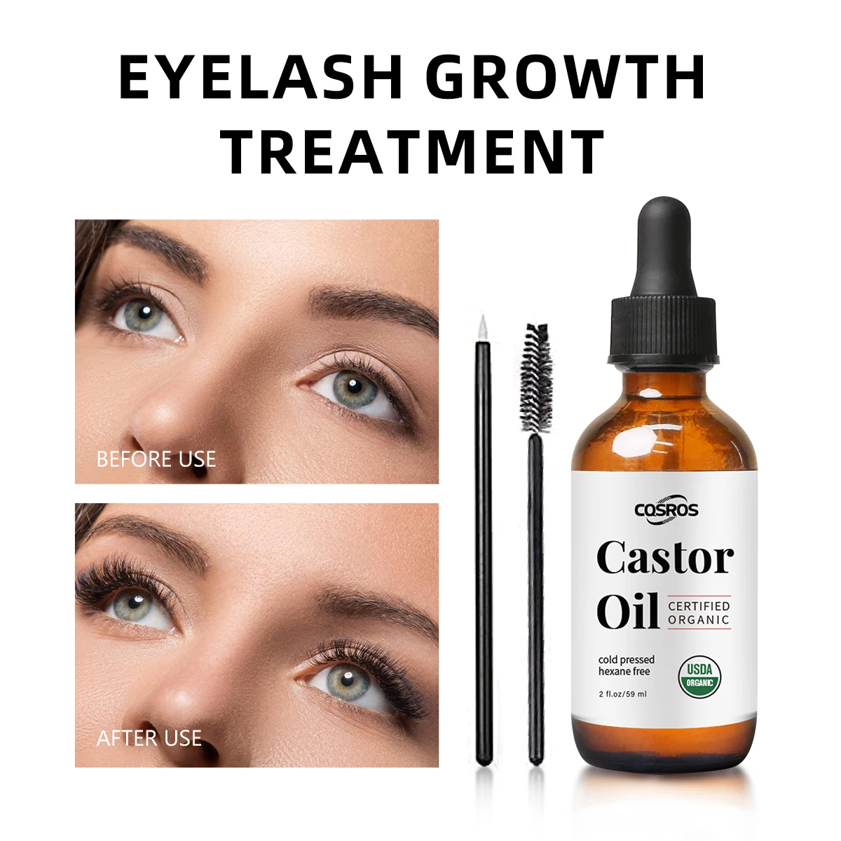 100% Pure Natural Cold Pressed Black Castor Oil for Hair Growth, Eyebrows,Eyelashes, Nails and Skin