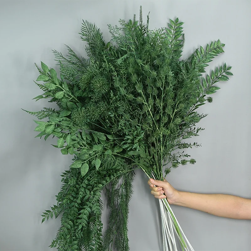 J-002 Various Large Size Indoor Artificial Leaf Greenery Stems Plant Bambo Palm Faux Greenery Branches For Garden Wedding Decor