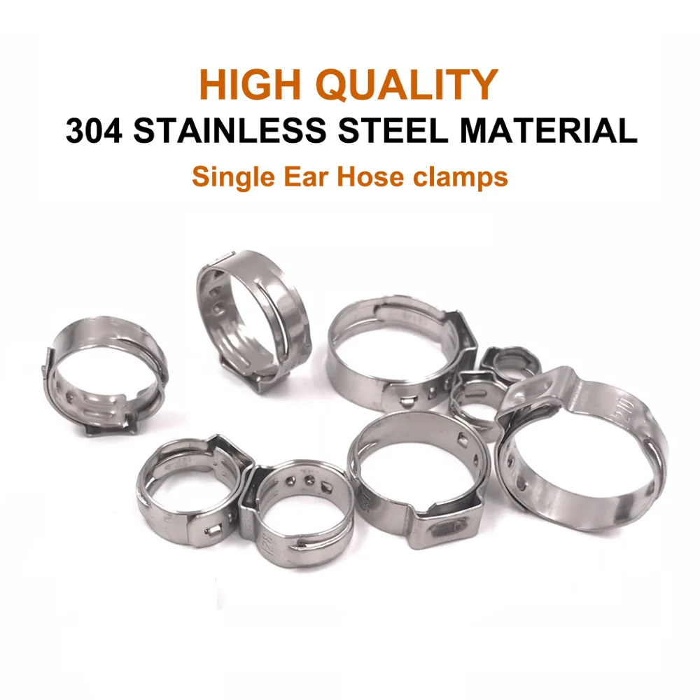 
XHOKLAMP 80pcs 304 Stainless Steel 5.8-23.5mm Single Ear Stepless Hose Clamps Assortment Kit, Cinch Clamp Rings 