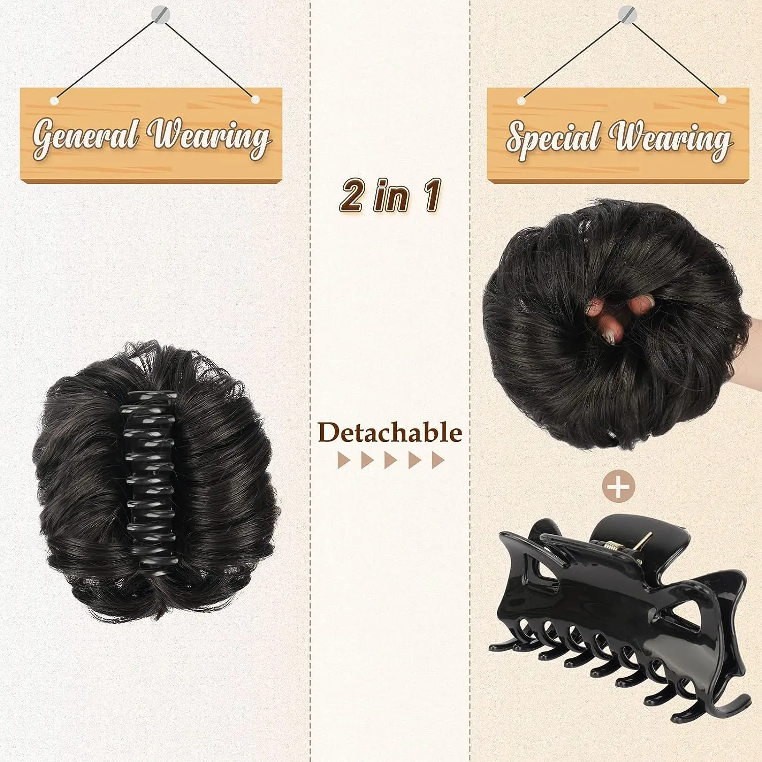 FUJIA Messy Buns Hair Extensions Claw Clip Chignons Wavy Curly High Temperature Fiber Bun Clip in Claw Hair Pieces