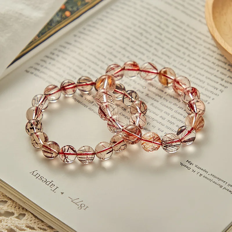 High quality 10mm Natural crystal red Copper Rutilated Quartz men and women  stone round beads bracelet jewelry