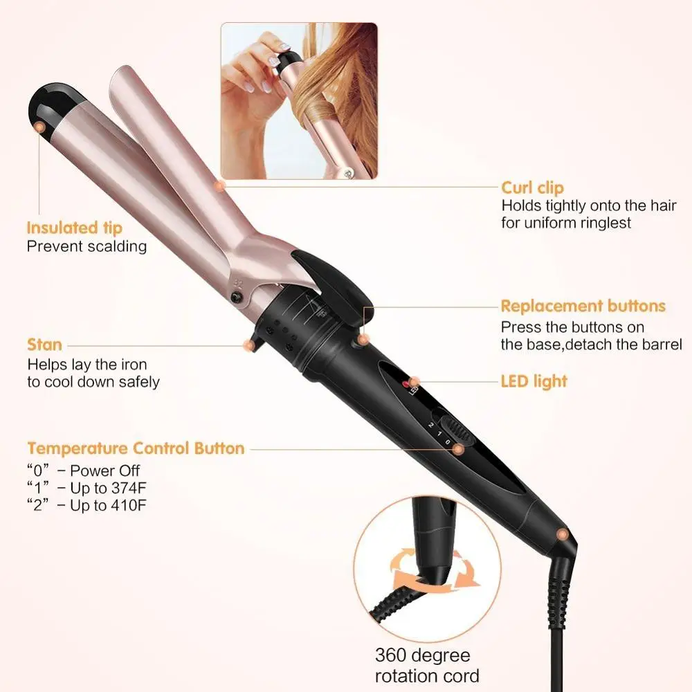 5 In 1 Clip Hair Iron Curls Anti-Scalding Hair Curling Iron Professional LCD Display Hair Curler Set