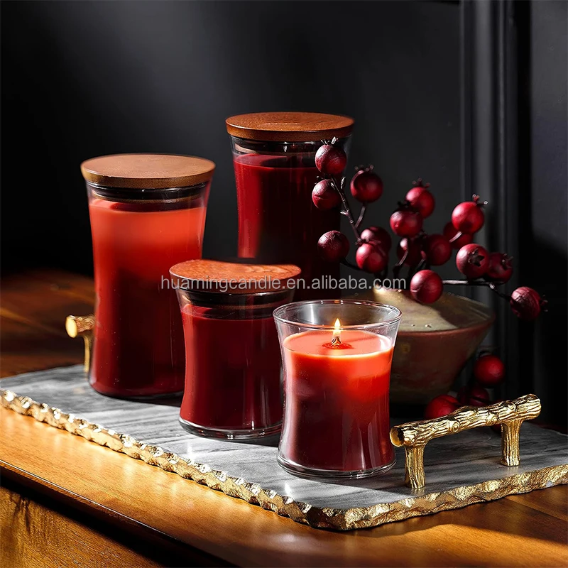 10Oz 22Oz Wholesale Customized Large Private Label Boat Shape Wood Wick Aromatherapy Colored Soy Wax Glass Jar Candles