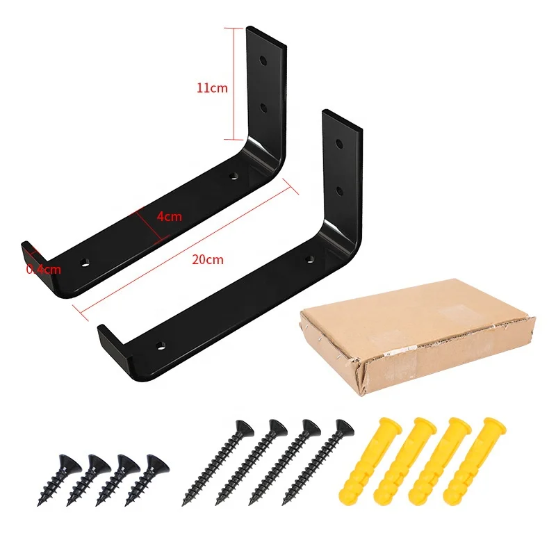 12 Inch 2PCS Heavy Duty Black Wall Bracket with Lip for kitchen bathroom Floating Shelves Rustic Iron Metal Shelf Bracket