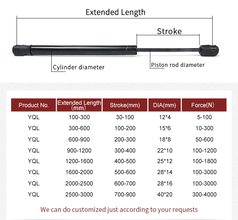 Hydraulic easy lift gas spring cylinder compression gas strut lift support shock props for door and bed