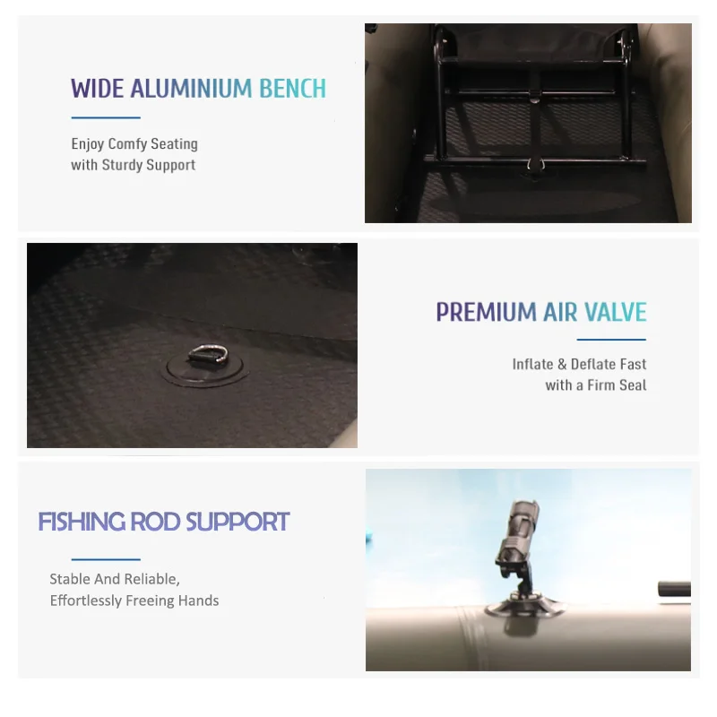Toshare OEM Fashion design pvc inflatable fishing boat aluminum floor Cheap Chinese Inflatable boat Customizable decals