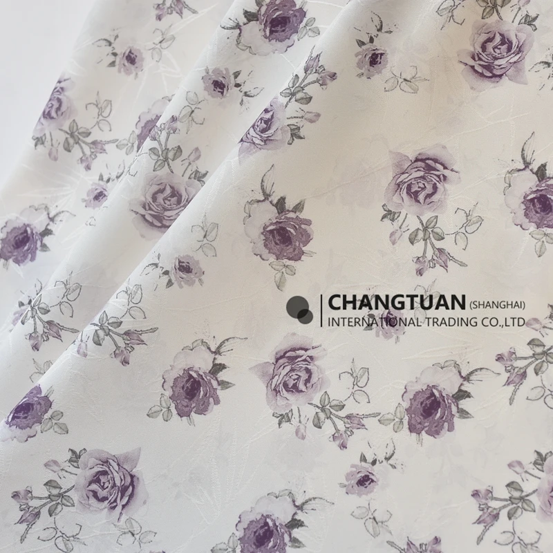 New Arrival Shimmer Jacquard Fabric Rose Print Polyester Fabric For Dresses Vintage Floral Print Fabric Dress Material