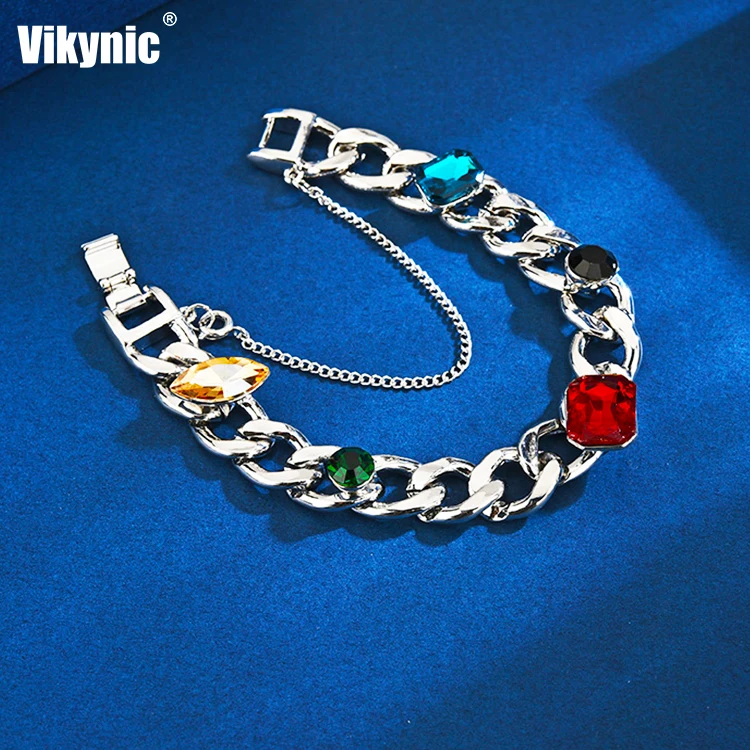 
Red sapphire element titanium steel bracelet ins hip-hop shape thick chain fashionable sense net red bracelet 
