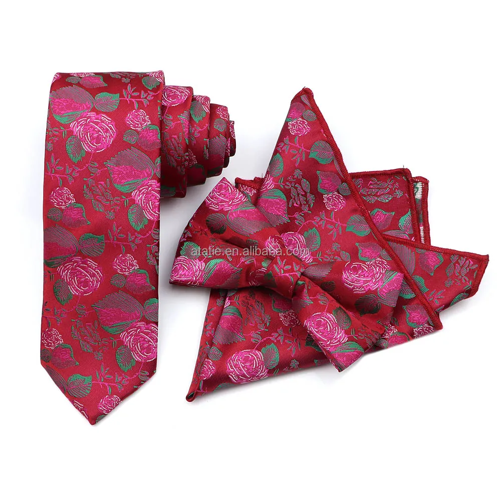 Floral Jacquard 6cm Necktie Sets Men Bow Tie Pocket Square Butterfly Wedding Handkerchief Cravat Gift Accessory