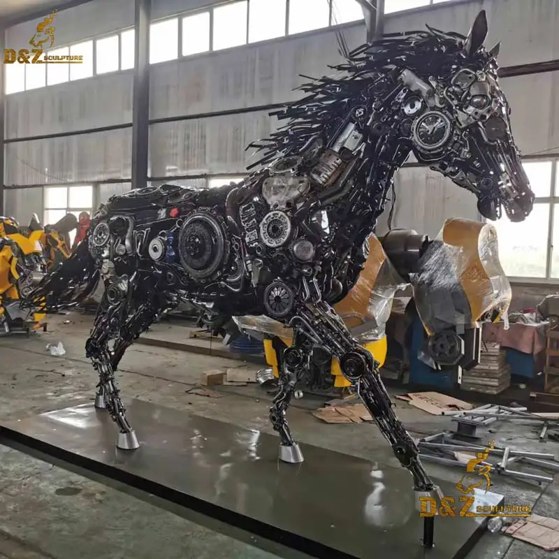 Custom made modern art design scrap metal horse sculpture for bar hotel mall decoration
