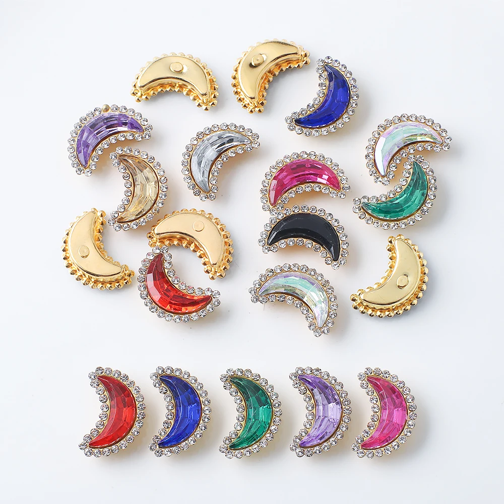 Zhubi 16mm round zircon paved moon shaped gold claw crystal rhinestones DIY making wedding garment sewing clothing accessories