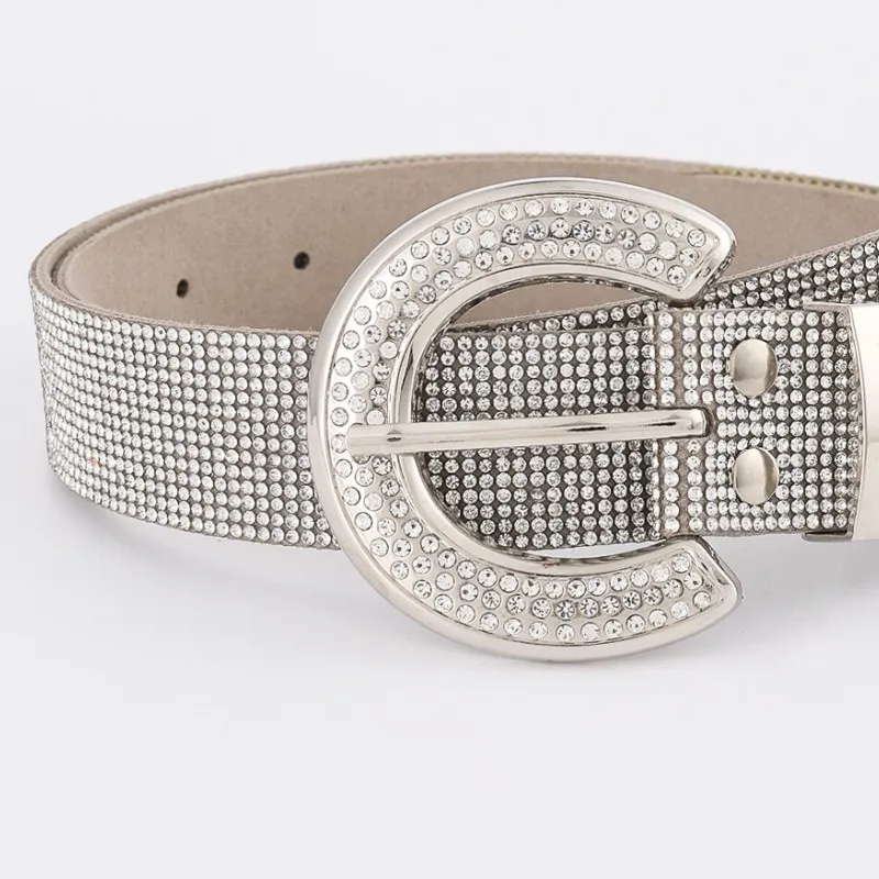 2023 Оптовая Продажа Модный Повседневный Белый Шипованный ремень со стразами Блестящий Пользовательский логотип ремень со стразами