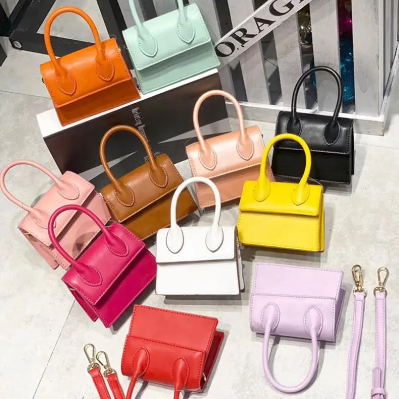 2021 Candy Color Kids Purses and Bucket Hat Lock Handbag PU Leather Crossbody Cute Mini Kid Purses and Handbags Girls