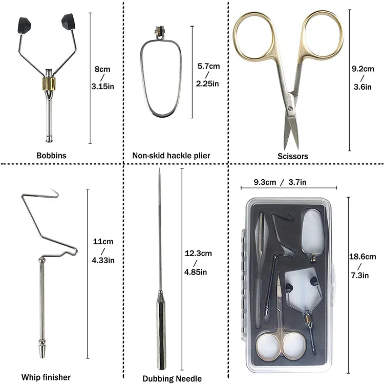 Fly Fishing Accessories Tying Tool Kit With Bobbins Scissors Whip Finisher Dubbing Needle Non-skid Hackle Plier