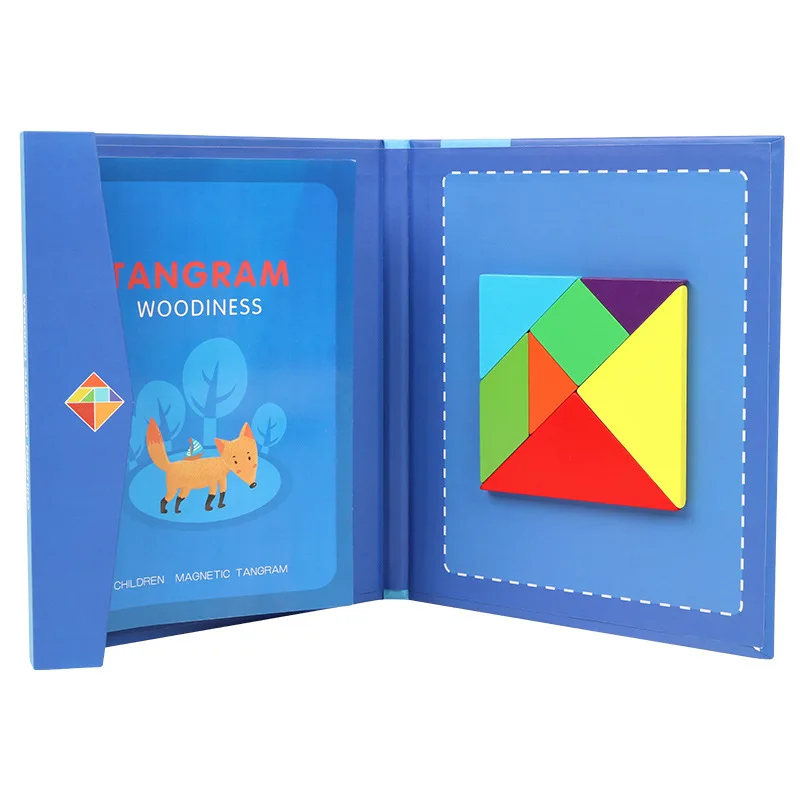 STEM Wooden IQ Educational Pattern Games Jigsaw Shapes Tangram Puzzle Magnetic Puzzle Book