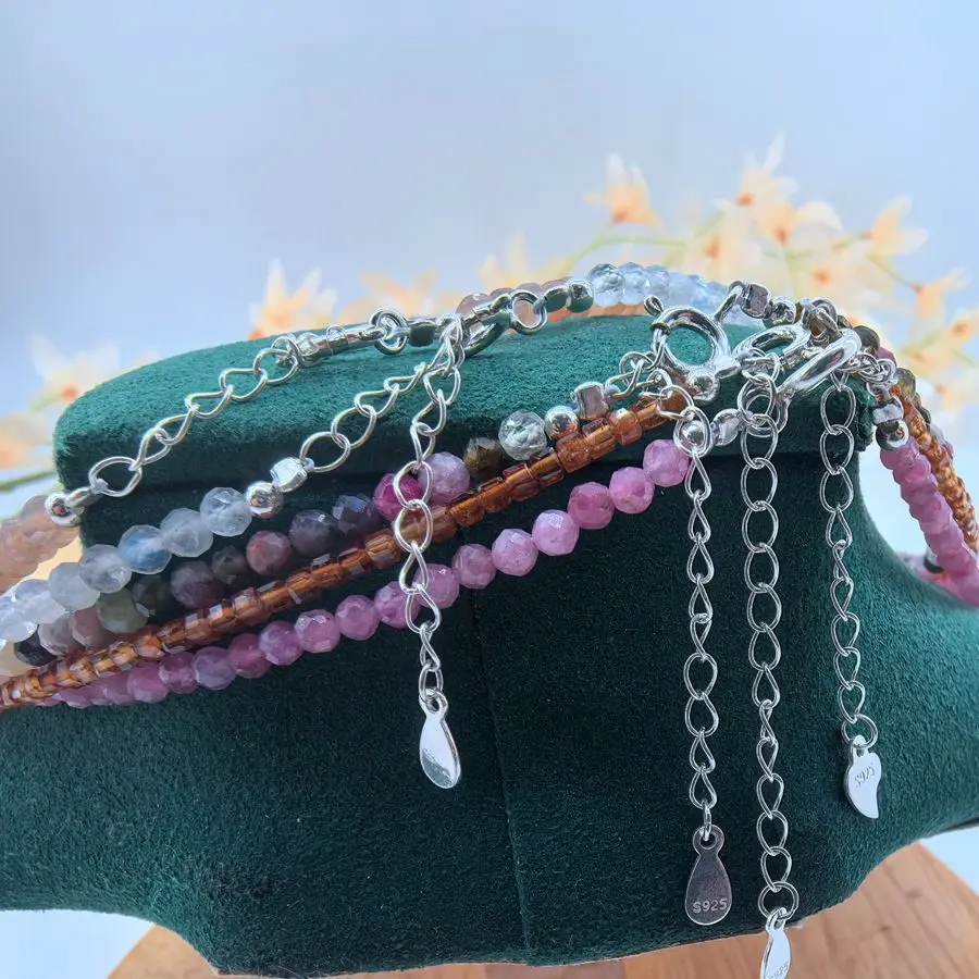Fashion Natural Stone Round Faceted Beads Necklace 925 Sterling Silver Handmade Gemstone Crystal Fine Jewelry Elegant Necklace