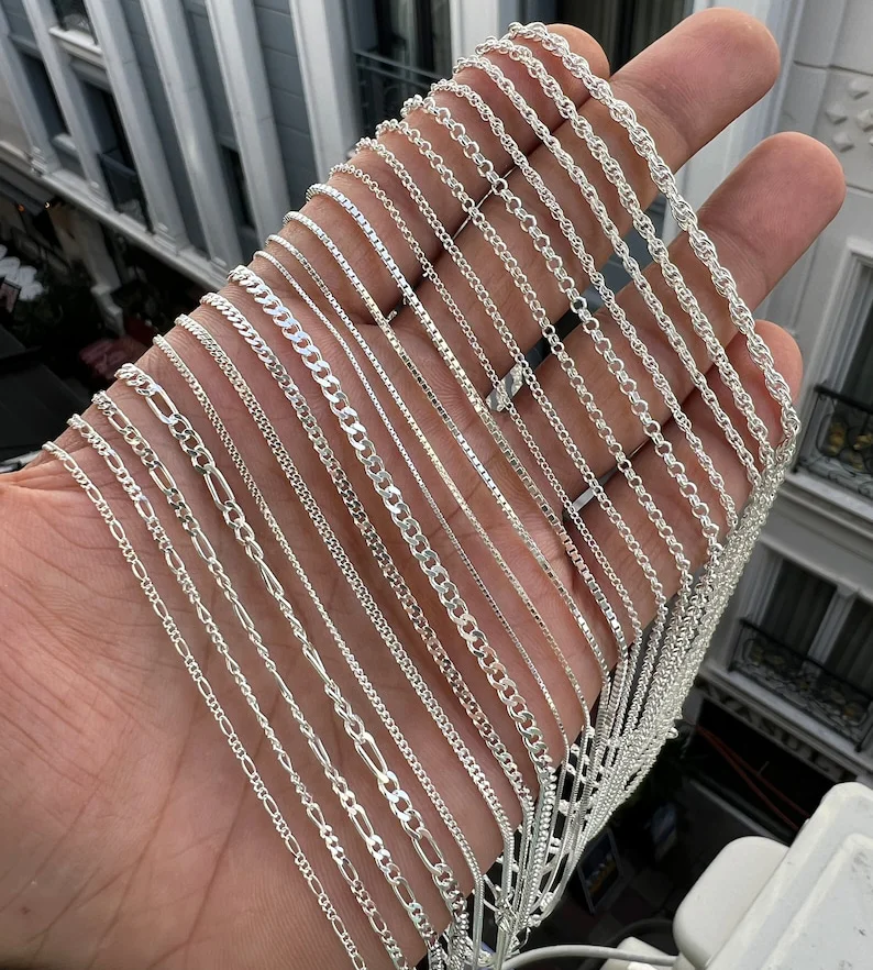 Wholesale 925 Silver Jewelry Italian Sterling Silver Figaro Chain Necklace Gold Cadena de Plata 925 Silver Chain Women