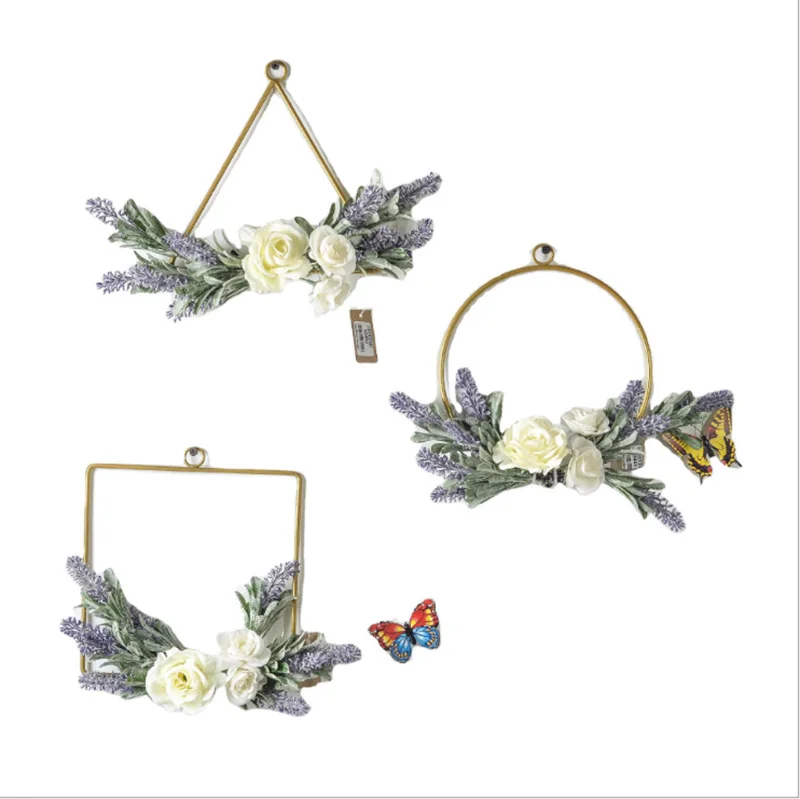 Brass Champagne Geometric Wire Round Triangle Square Hoop Frame DIY Flower Arrangement Wreath Wall Hanging Wedding Decoration