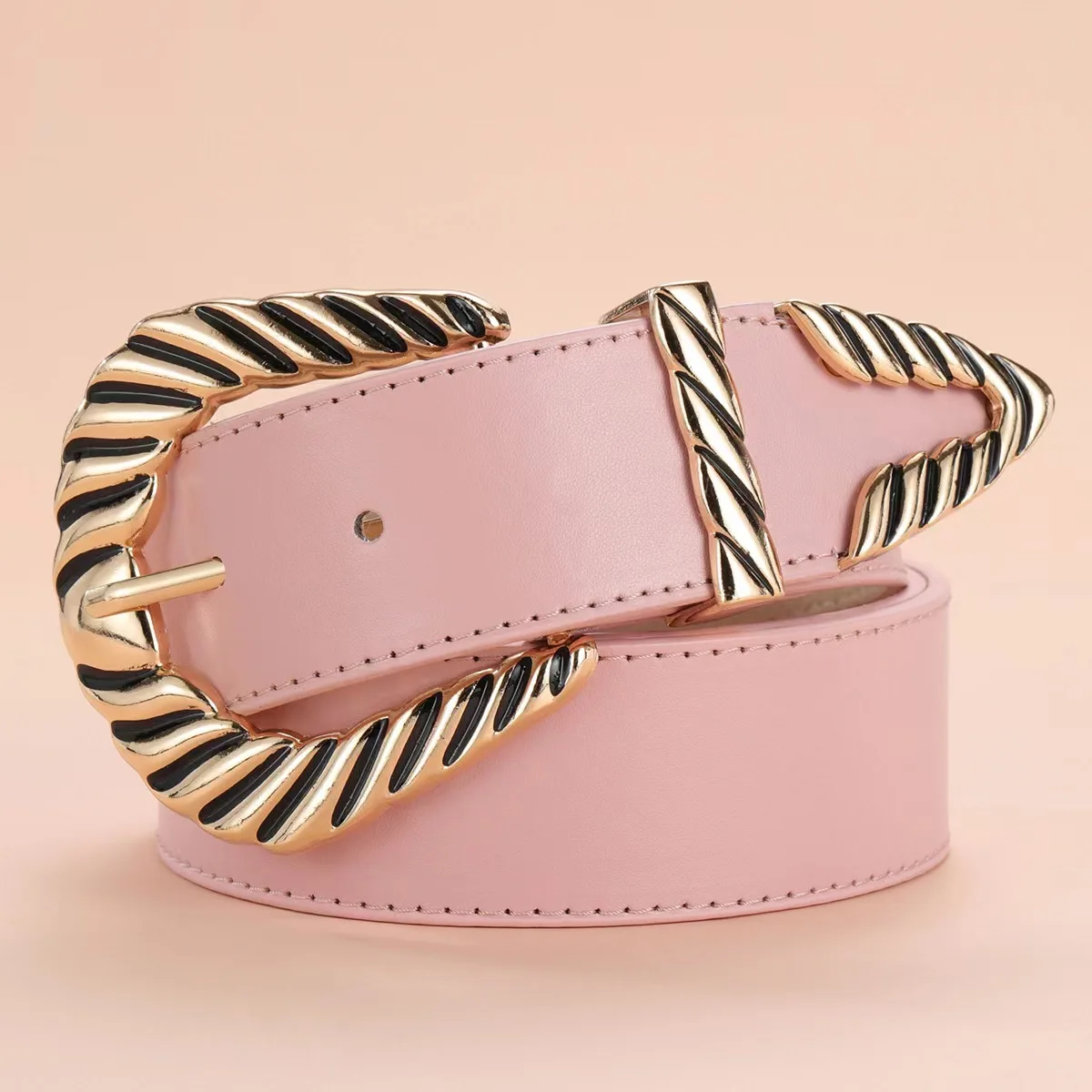 Women leather design New retro grand triangular tail buckle fashion versatile belt