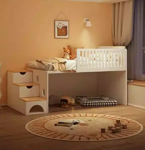 New Design Kids Bunk Bed Solid Wooden Bedroom Furniture  Double Bunk Beds with Stairs for Children with Cat Nest