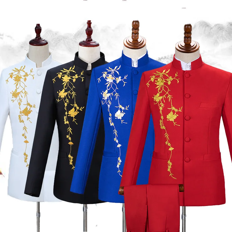 Chinese host costume Male adult Singer dress set Chinese style performance choir