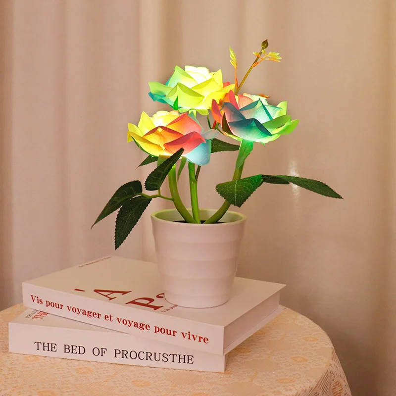 LED Night Light Bedside Desk Light For Home Wedding Party Decor European Table Lamp Rose Flower