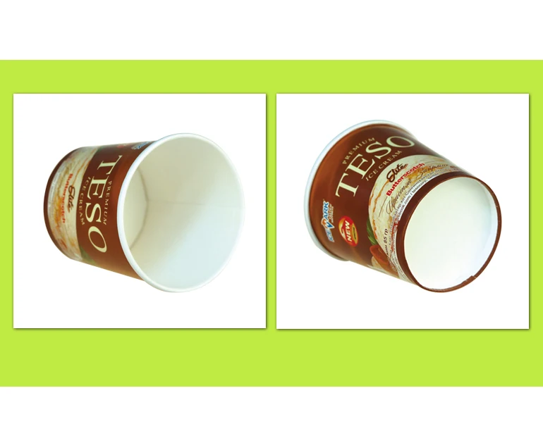 Disposable single wall double coating ice cream paper cup with lid and spoon